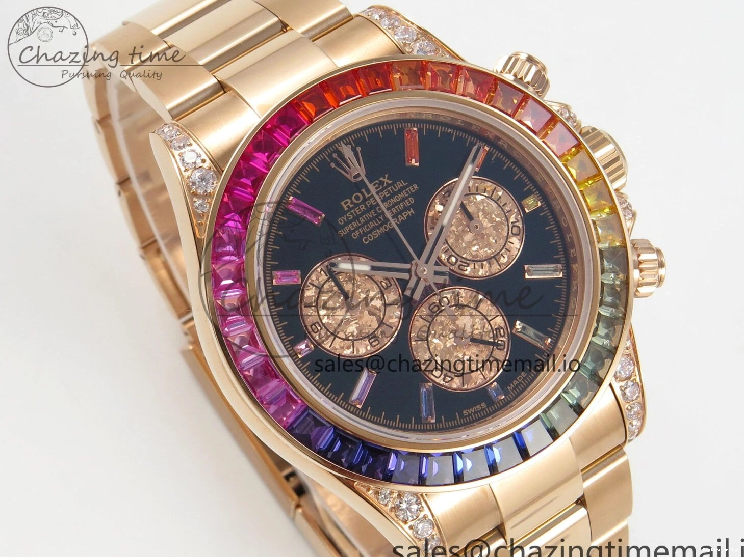 0203 FlexibleFit Daytona 116595 RBOW Rainbow IPKF Best Edition Black RG Dial on RG Bracelet DD 276